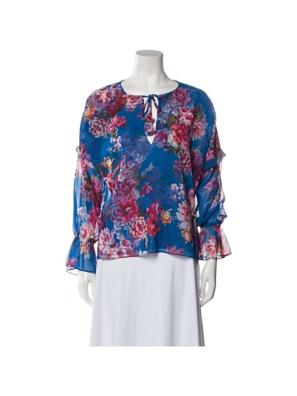 Elie Tahari blouse New womens size Medium long sleeve blue floral